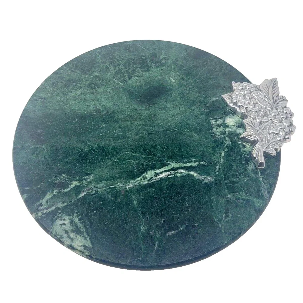 Creative Home Round Marble Cheese Board Serving Platter Pewter Grape Accent